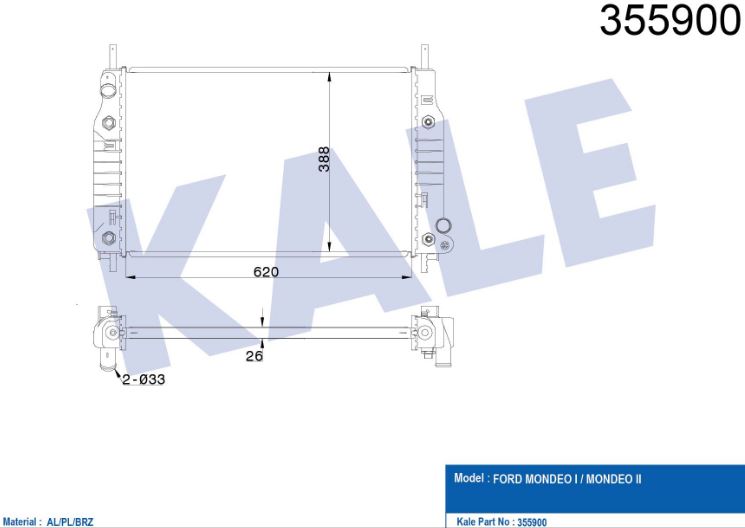 SU RADYATÖRÜ (BRAZING)(AT) FORD MONDEO (96+)620X388X26