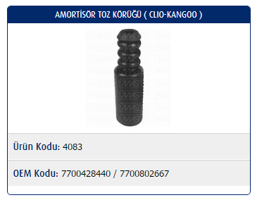 AMORTİSÖR TOZ KÖRÜĞÜ RENAULT CLIO I / CLIO II / KANGOO