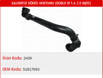 KALORİFER HORTUMU FIAT DOBLO III 1.6-2.0 MJTD 09-