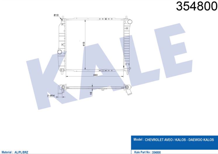 SU RADYATÖRÜ (BRAZING)(MT) CHEVROLET AVEO-KALOS 480X418X16