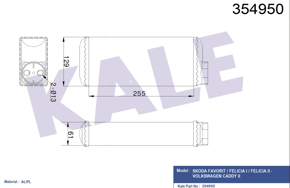 KALORİFER RADYATÖRÜ (MEKANİK)(BORUSUZ) VW CADDY II 61mm