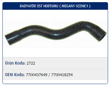 RADYATÖR ÜST HORTUMU RENAULT MEGANE I 1.4-1.6 8V -97 / SCENIC I 1.4-1.6 8V -97