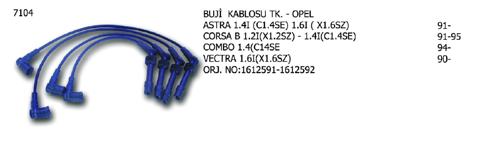 BUJİ KABLOSU TK. OPEL ASTRA 92-98 / COMBO 94-01 / CORSA 99-00 / VECTRA 93-95 / ZAFIRA 01-05