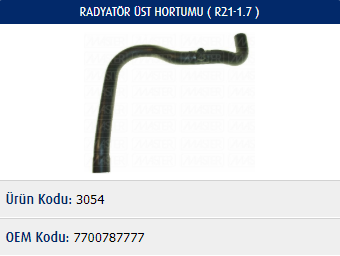 RADYATÖR ÜST HORTUMU RENAULT R21 1.7 89-