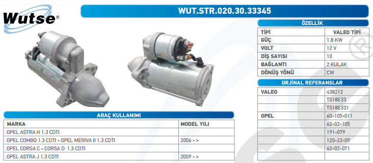 MARŞ MOTORU 12V (VALEO TİPİ) 1,8KW 10T ASTRA H 1,3