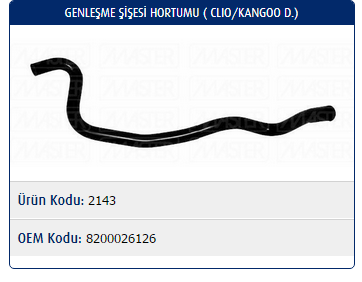 GENLEŞME ŞİŞESİ HORTUMU RENAULT CLIO II 1.5 K9K / KANGOO 1.5 K9K