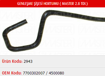 GENLEŞME ŞİŞESİ HORTUMU RENAULT MASTER II 2.8 DTI