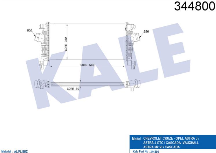 INTERCOOLER (BRAZING) OPEL ASTRA J-CASCADA-CRUZE (J305) 1.3