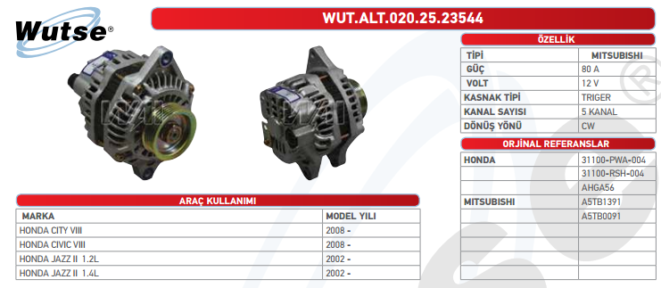 ALTERNATÖR 12V 80A HO CITY VIII 1.4l 06-