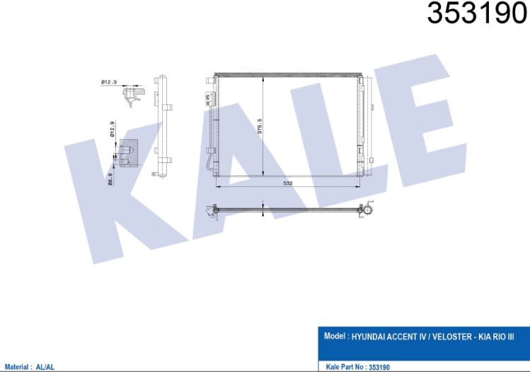 KLİMA RADYATÖRÜ (BRAZING)(KURUTUCULU)(Y.NO:492100) HYUNDAI ACCENT IV / VELOSTER - KI