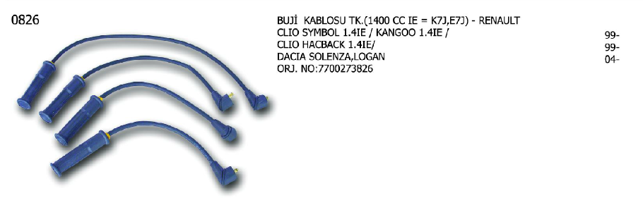 BUJİ KABLOSU RENAULT SYMBOL / CLİO 99-