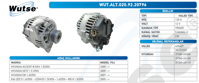 ALTERNATÖR 12V 120A HYUNDAI İ30 1.6CRDI - KIA CEED