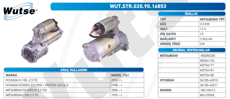 MARŞ MOTORU 12V (MITSUBISHI TİPİ) H100 01-/STAREX