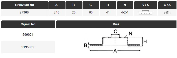 FREN DİSKİ (ÖN)(HAVALI)(240MM) OPEL CORSA C 1.0 12V-1.2 16V - 1.7 DI 16V 00-06