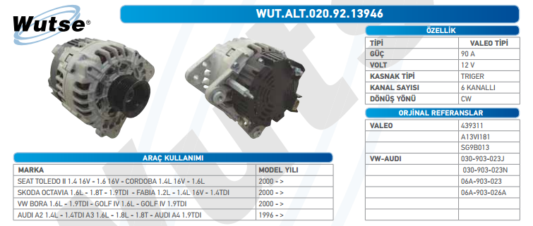 ALTERNATÖR 12V 90A SEAT LEON - TOLEDO