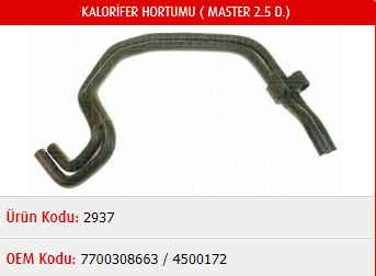 KALORİFER HORTUMU RENAULT MASTER II 2.5D