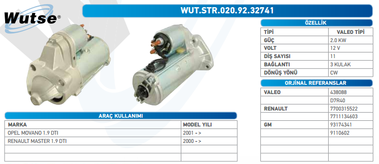 MARŞ MOTORU 12V (VALEO TİPİ) 2,0KW 11T R.SCENIC II