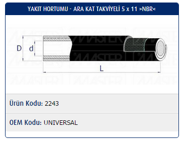 YAKIT HORTUMU ARA KAT TAKVİYELİ 5x11 (PVC NBR) UNIVERSAL