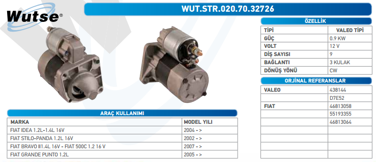 MARŞ MOTORU 12V (VALEO TİPİ) BRAVO II 1.4/G.PUNTO