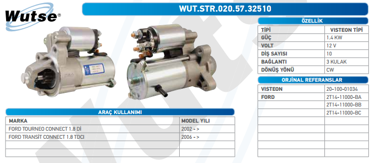 MARŞ MOTORU 12V (VISTEON TİPİ) 1,4KW 10T FT.CONNECT