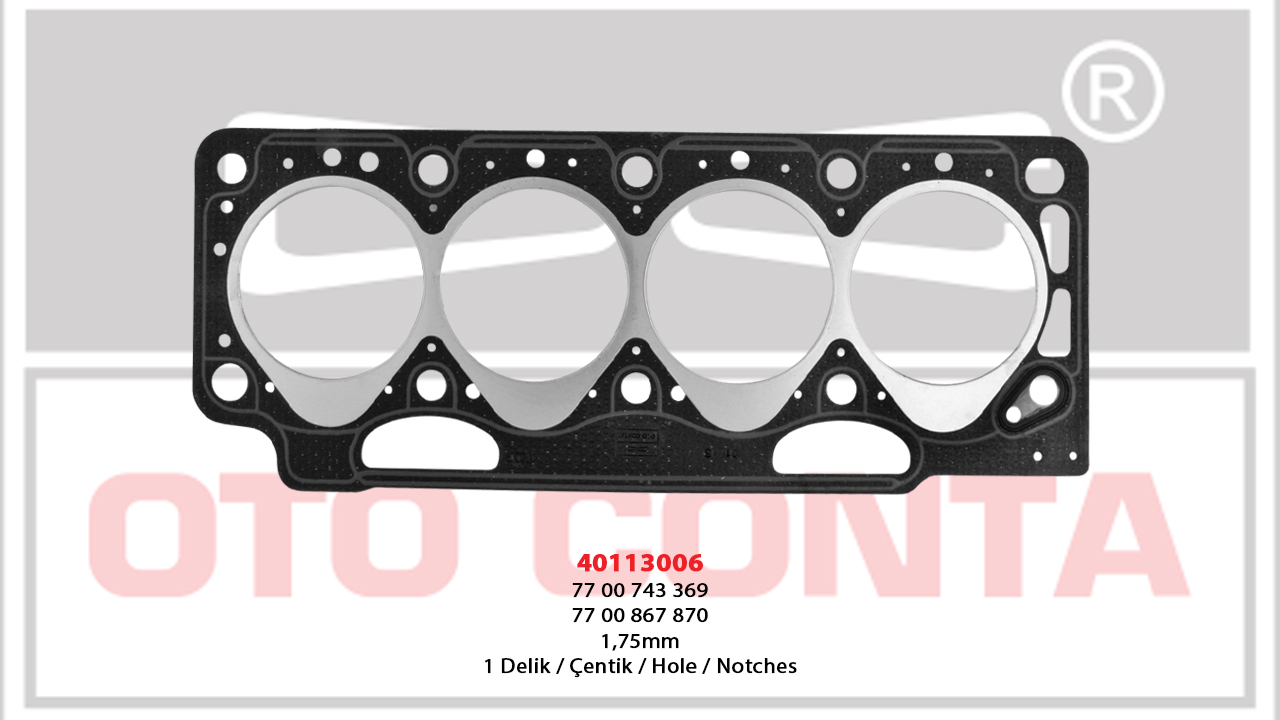 SİLİNDİR KAPAK CONTASI (1.75MM)(1 DELİK) RENAULT R19 1.9D / CLİO 1.9D / MEGANE 1.9D