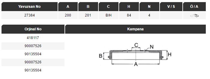 KAMPANA (ARKA)(200MM) OPEL CORSA A/B 1.0-1.4-1.5