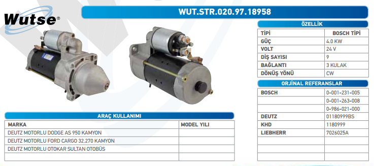 MARŞ MOTORU 24V (BOSCH TİPİ) 4,0KW 9T AS 950 DODGE