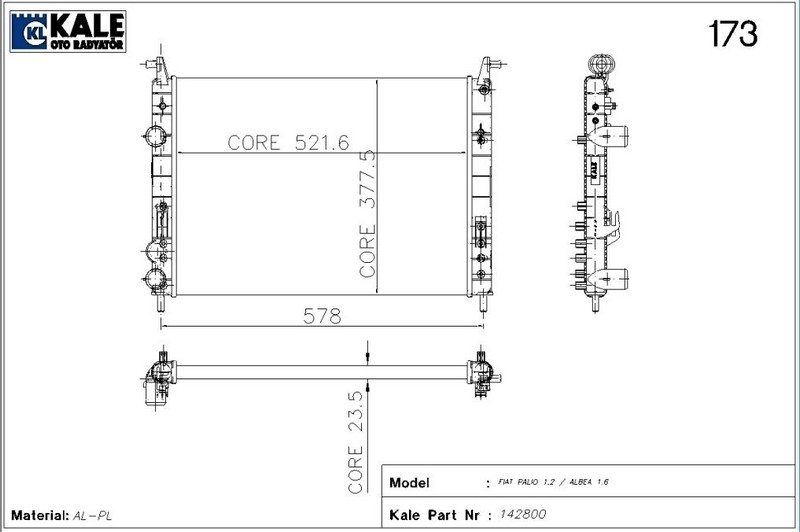 SU RADYATÖRÜ (MEKANİK)(MT) PALIO 1,2 AC/ALBEA 1,6 (2 SIRA AL+PL)