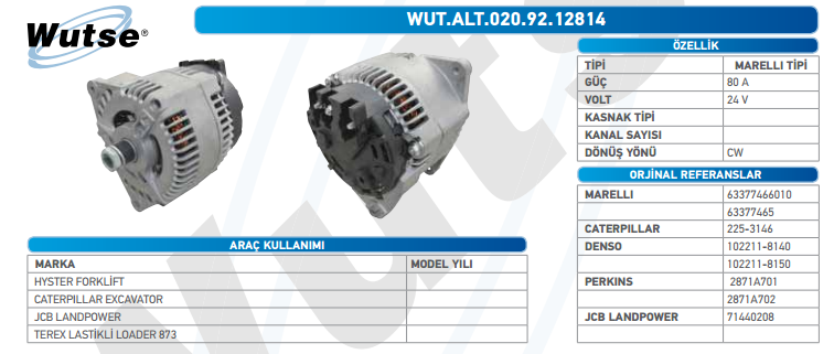 ALTERNATÖR 24V (MARELLİ TİP) 80A HYSTER FORKLİFT