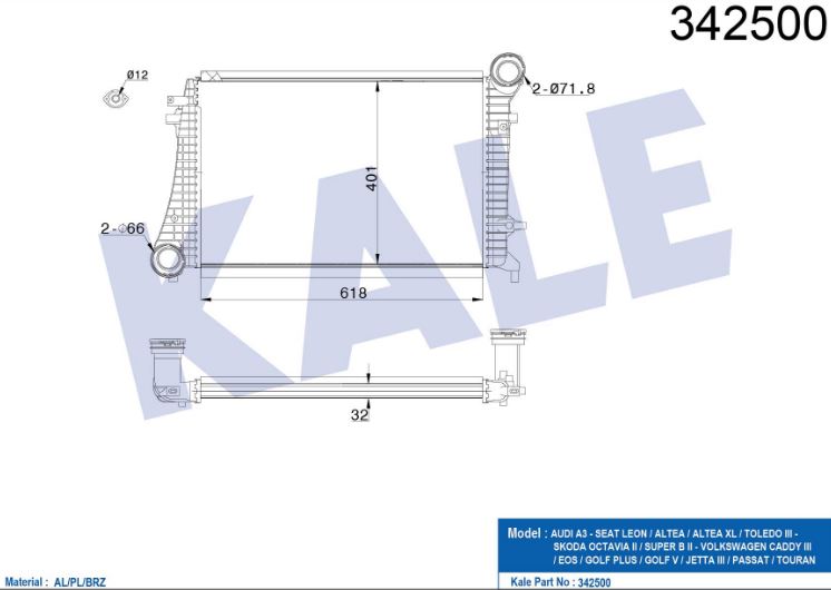 INTERCOOLER (BRAZING)(AT/MT) A3-ALTEA-LEON-TOLEDO-OCTAVIA-SUPERB