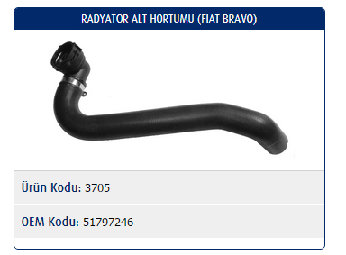 RADYATÖR ALT HORTUMU FIAT MAREA 1.6 16V / BRAVA 1.6 16V / BRAVO 1.6 16V