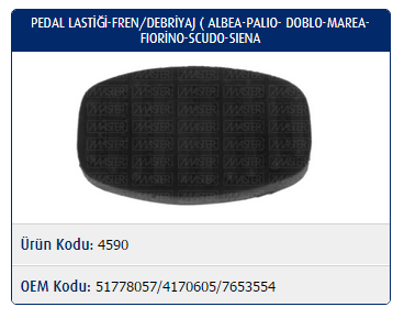 PEDAL LASTİĞİ (FREN-DEBRİYAJ) FIAT ALBEA / PALIO / DOBLO / MAREA / FIORİNO / SCUDO / SIENA