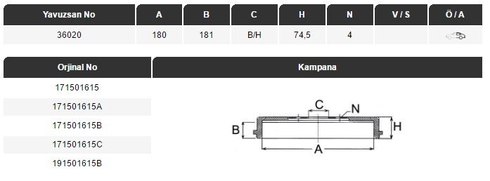 KAMPANA (ARKA)(180MM) DERBY-GOLF-JETTA PASSAT 74-93