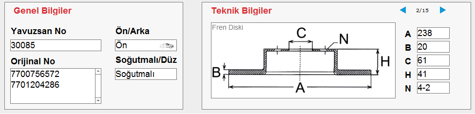 FREN DİSKİ (ÖN)(238MM) R19-R21-KANGOO-CLİO 1.2-1.4