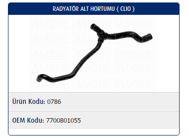 RADYATÖR ALT HORTUMU RENAULT CLIO I 1.4 -98