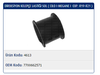 DİREKSİYON KELEPÇE LASTİĞİ (SOL) RENAULT CLIO I / MEGANE I / R19 / R21