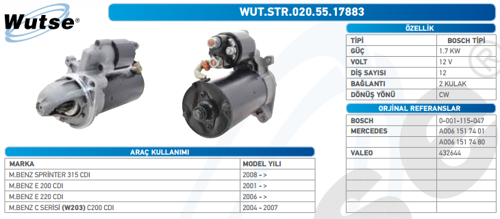 MARŞ MOTORU 12V (BOSCH TİPİ) MERCEDES E SERİSİ 06-