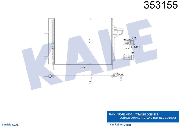 KLİMA RADYATÖRÜ (BRAZING)(KURUTUCULU) FORD KUGA II / TRANSIT CONNECT