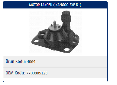 MOTOR TAKOZU RENAULT KANGOO 1.9D / R19 EXPRESS 1.4 / CLIO I