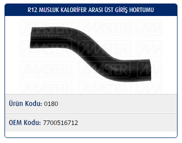 MUSLUK KALORİFER ARASI ÜST GİRİŞ HORTUMU RENAULT R12