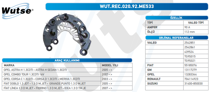 DİOT TABLASI (VALEO TİPİ) 90A DOBLO 1.3/ASTRA G 1.3 05-