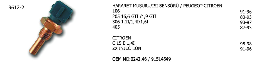 HARARET MÜŞÜRÜ ISI SENSÖRÜ PEUGEOT 106 / 306 / CITROEN