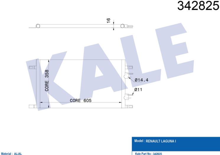 KLİMA RADYATÖRÜ (BRAZING)(KURUTUCUSUZ) RENAULT LAGUNA I 1.6 16V / 1.8 16