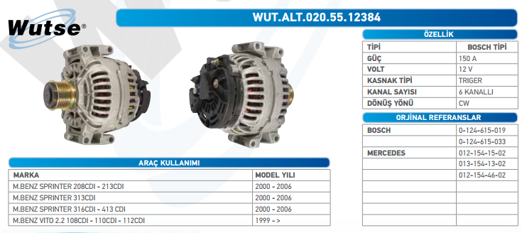 ALTERNATÖR 12V (BOSCH TİPİ) 150A M.BENZ SPRINTER 208CDI - 2