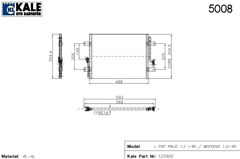 KLİMA RADYATÖRÜ (BRAZING)(AT/MT)(KURUTUCUSUZ) PALIO 1,2 (1 SIRA ALB)