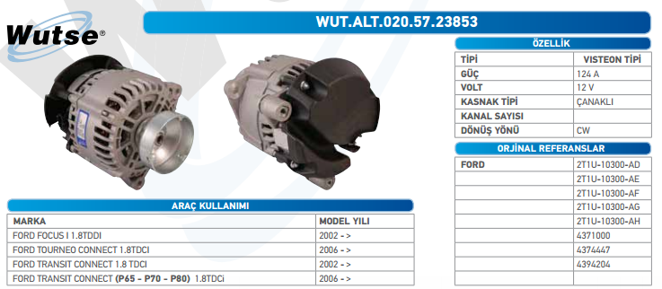 ALTERNATÖR 12V (VISTEON TİPİ) 124A FORD FOCUS 1,8TD