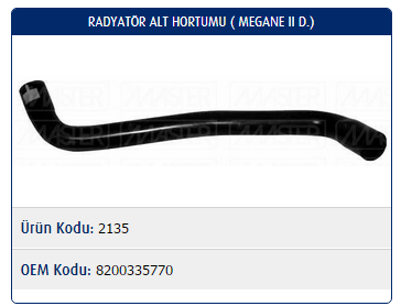 RADYATÖR ALT HORTUMU RENAULT MEGANE II 1.5 DCİ