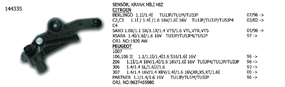 SENSÖR KRANK MİLİ HIZ CITROEN/PEUGEOT