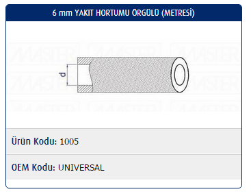 6mm YAKIT HORTUMU ÖRGÜLÜ (METRESİ) UNIVERSAL