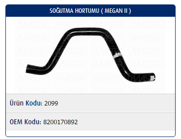 SOĞUTMA HORTUMU RENAULT MEGANE II 1.5 DCI / SCENIC II 1.5 DCI